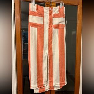 Anthropology Striped Orange and White Skirt